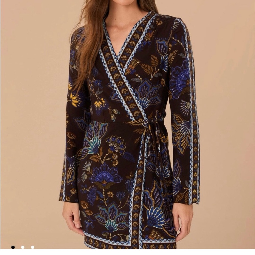FARM Rio Blue and Brown Floral Robe